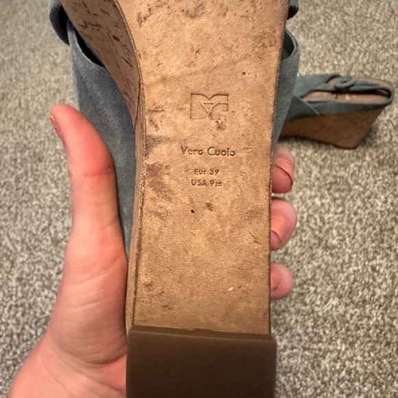 Diane Von Furstenberg Juno Wedge Sandals, Blue Suede, Womens 9 - Picture 8 of 8